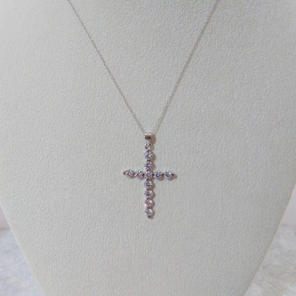 Simulated Diamond Cross Necklace CZ - Picture 3 of 7